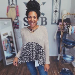 Leopard Knit Criss Cross Sweater